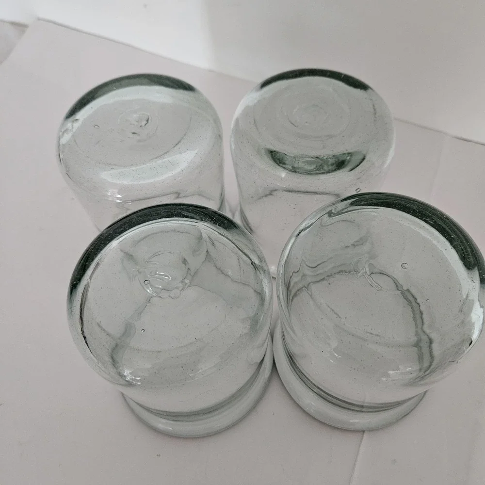Pottery Barn Casa Recycled Green Glass Old Fashion Glasses Set Of 4
